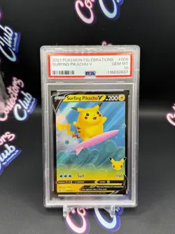 Pokemon SWSH Celebrations Surfing Pikachu v 2021 #008/025 PSA 10 - Image 1