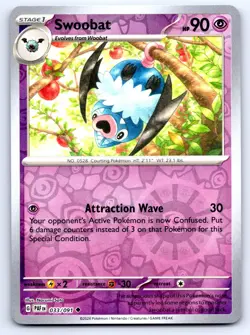 Pokemon Swoobat SV: Paldean Fates (PAF) Uncommon Reverse Holofoil 033/091 NM - Image 1