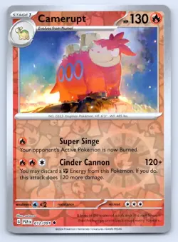 Pokemon Camerupt Paldean Fates PAF UC REVERSE HOLO 012/091 NM - Image 1
