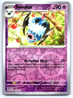 Pokemon Swoobat SV: Paldean Fates PAF Reverse Holo 033/091 NM TCG - Image 1