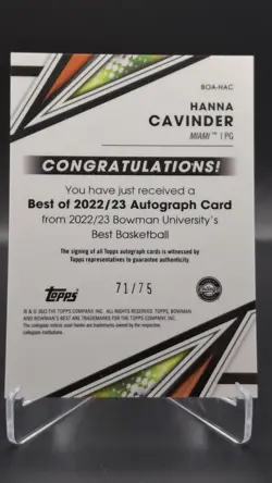 2022-23 Bowman U Best Hanna Cavinder Best of 2022 Auto Gold Lava Refractor /75 - Image 2