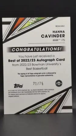 2022-23 Bowman U Best Hanna Cavinder Best of 2022 Auto Gold Lava Refractor /75 - Image 5
