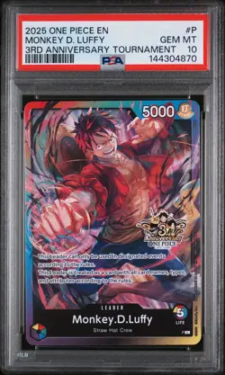 2025 ONE PIECE PROMOS 3RD ANNIVERSARY TOURNAMENT #P MONKEY D. LUFFY PSA 10 - Image 1