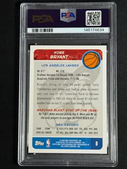 2003 Topps Bazooka Kobe Bryant #8 PSA 10 GEM MINT Lakers LOW POP NEW LABEL HOF - Image 2