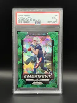 Drake Maye 2024 Panini Prizm Emergent #4 Green Ice Rookie Card PSA 9 (RC) - Image 1