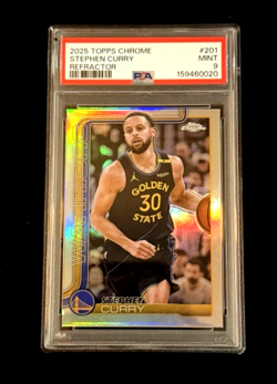 STEPHEN CURRY REFRACTOR #201 RARE GSW WARRIORS 2025 TOPPS CHROME PSA 9 MINT - Image 1
