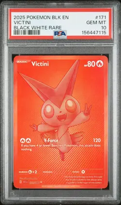 2025 POKEMON BLK EN-BLACK BOLT BLACK WHITE RARE #171 VICTINI PSA 10 - Image 1