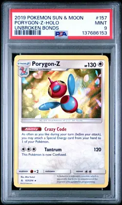 2019 POKEMON SUN & MOON UNBROKEN BONDS #157 PORYGON-Z-HOLO PSA 9 - Image 1