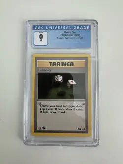 Pokemon TCG 1999 Fossil 1st Edition Gambler Trainer 60/62 CGC 9 Mint - Image 1