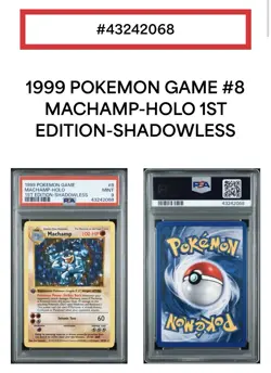 1999 MACHAMP BASE SET 1ST EDITION SHADOWLESS HOLO #8 PSA 9 MINT POKEMON - Image 5