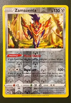 Pokemon TCG Zamazenta 97/159 Crown Zenith SWSH12.5 Reverse Holo LP - Image 1