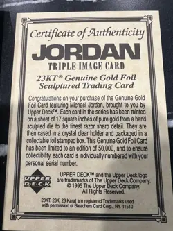 Michael Jordan 1995 Upper Deck 23 Karat Gold Foil Sculptured Card- /50000 - Image 4