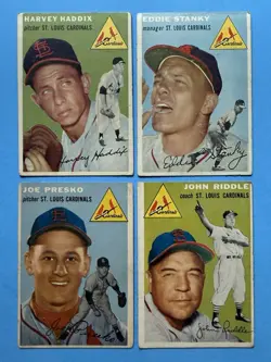 1954 Topps Baseball Lot Of 4, Harvey Haddix, Eddie Stanky, Joe Presko, G-Vg - Image 1