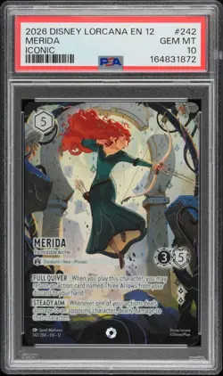 2026 DISNEY LORCANA EN 12-WILDS UNKNOWN ICONIC MERIDA - FORMIDABLE ARCHER PSA 10 - Image 1