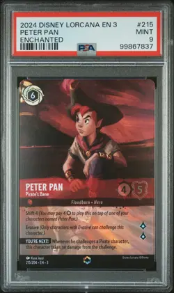 2024 DISNEY LORCANA EN 3-INTO THE INKLANDS #215 PETER PAN - PIRATE'S BANE PSA 9 - Image 1