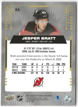 2021 2021-22 Upper Deck Stature Red #64 Jesper Bratt 22/75 New Jersey Devils - Image 2