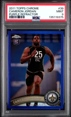 2011 Topps Chrome Cameron Jordan #39 #/499 Purple Refractor RC PSA 9 Saints NFL - Image 1