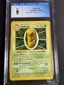 1999 POKEMON BASE SET, SHADOWLESS #33/102 KAKUNA CGC 9 - 9.5 Blue Label Mint! - Image 4