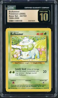 2000 Pokemon Base Set Bulbasaur UK 4th Print 1999-2000 44/102 CGC Pritsine 10 - Image 1