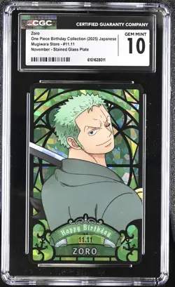 Zoro 11.11 November Stained Glass Plate One Piece Trading Cards CGC 10 Gem Mint - Image 1