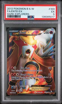 2012 POKEMON BLACK & WHITE DARK EXPLORERS #103 FULL ART/ENTEI EX PSA 5 - Image 1