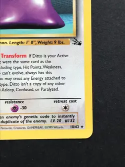 Ditto 18/62 Fossil Rare - Vintage Pokemon Card WOTC 1999 - Played - Image 4