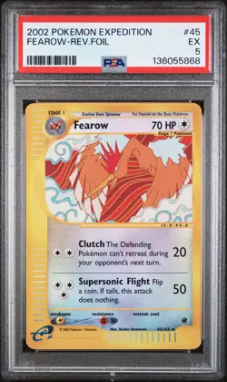 2002 POKEMON EXPEDITION #45 FEAROW-REVERSE FOIL PSA 5 - Image 1