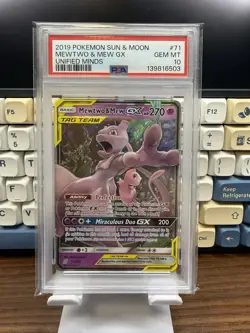 Pokemon TCG Mewtwo & Mew Tag Team GX Unified Minds 71/236 Holo Ultra Rare PSA 10 - Image 1