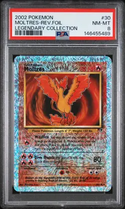 2002 POKEMON LEGENDARY COLL. 30/110 MOLTRES REVERSE FOIL PSA 8 - Image 1