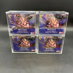 One Piece op14 Azure Sea's Seven English 4 Sealed Booster Boxes w/ Acrylic - Image 1
