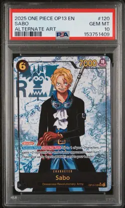 2025 ONE PIECE OP 13 EN SABO ALTERNATE ART #120 GEM MT 10 - Image 1