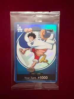 IN HAND READY TO SHIP ONE PIECE DODGERS MONKEY D LUFFY PROMO CARD & HAT 7/2 SGA - Image 3
