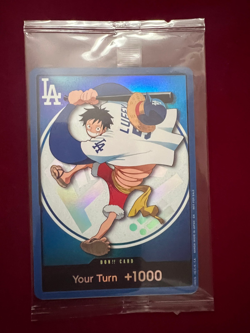 IN HAND READY TO SHIP ONE PIECE DODGERS MONKEY D LUFFY PROMO CARD & HAT 7/2 SGA - Image 4