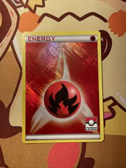 Fire Energy Holo Pokemon League Stamped - Rare Energy Card - Image 1
