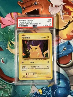 2016 Pokemon TCG XY Evolutions #35 Pikachu Cracked Ice Holo PSA 9 - Image 1