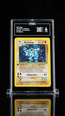 Graded Pokemon 1999 1st EDITION Machamp 8/102 Base Set COMSO HOLO RARE - TAG 6 - Image 1