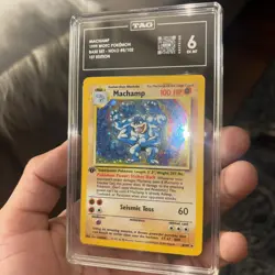 Graded Pokemon 1999 1st EDITION Machamp 8/102 Base Set COMSO HOLO RARE - TAG 6 - Image 3