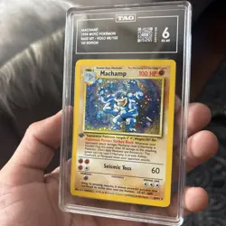 Graded Pokemon 1999 1st EDITION Machamp 8/102 Base Set COMSO HOLO RARE - TAG 6 - Image 4