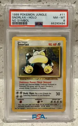 1999 POKEMON JUNGLE NO SYMBOL #11 SNORLAX-HOLO PSA 8 - Image 1