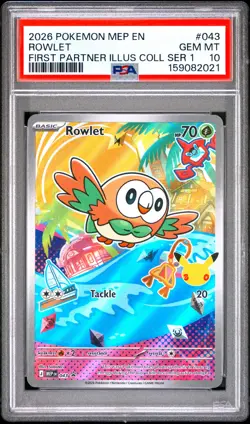 2026 POKEMON MEP EN-ME BLACK STAR PROMO #043 ROWLET PSA 10 - Image 1
