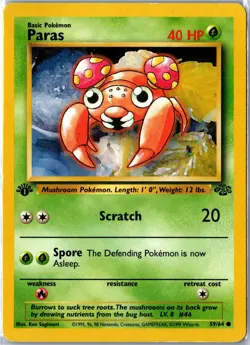 Pokemon Card - Paras Jungle 59/64 1999 Common 1st Edition Heavily Played - Image 1