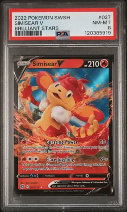2022 POKEMON SWORD & SHIELD BRILLIANT STARS #027 SIMISEAR V PSA 8 - Image 1