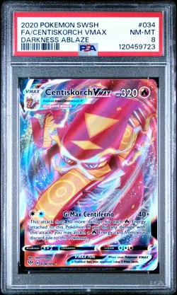2020 POKEMON SWORD & SHIELD DARKNESS ABLAZE #034 FULL ART/CENTISKORCH VMAX PSA 8 - Image 1