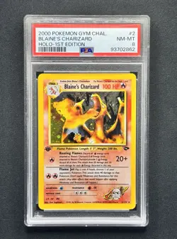 2000 Pokemon Blaine's Charizard Gym Challenge 1st Edition Holo Rare #2 PSA 8 - Image 1