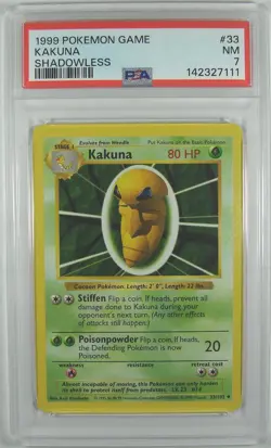 Pokemon 1999 Base Set KAKUNA 33/102 PSA 7 NM RARE SHADOWLESS - Image 1