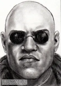 ACEO Original Sketch Art card-The Matrix- Laurence Fishburne- Morpheus -Luther - Image 1
