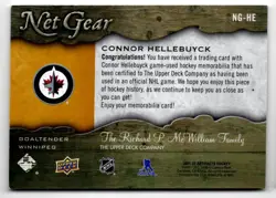 2021-22 Upper Deck Artifacts Net Gear Connor Hellebuyck Jersey Winnipeg Jets - Image 2
