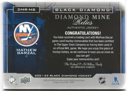 2021 2021-22 Black Diamond Diamond Mine Relics #DMRMB Mathew Barzal Islanders - Image 2