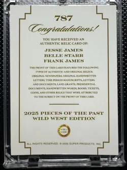 2025 Pieces Of The Past Triple Relics Jesse James Belle Starr Frank James - Image 4