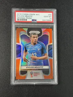 KYLIAN MBAPPE PSA 10 2018 PANINI PRIZM WORLD CUP ORANGE ROOKIE RC 40/65 FRANCE - Image 1